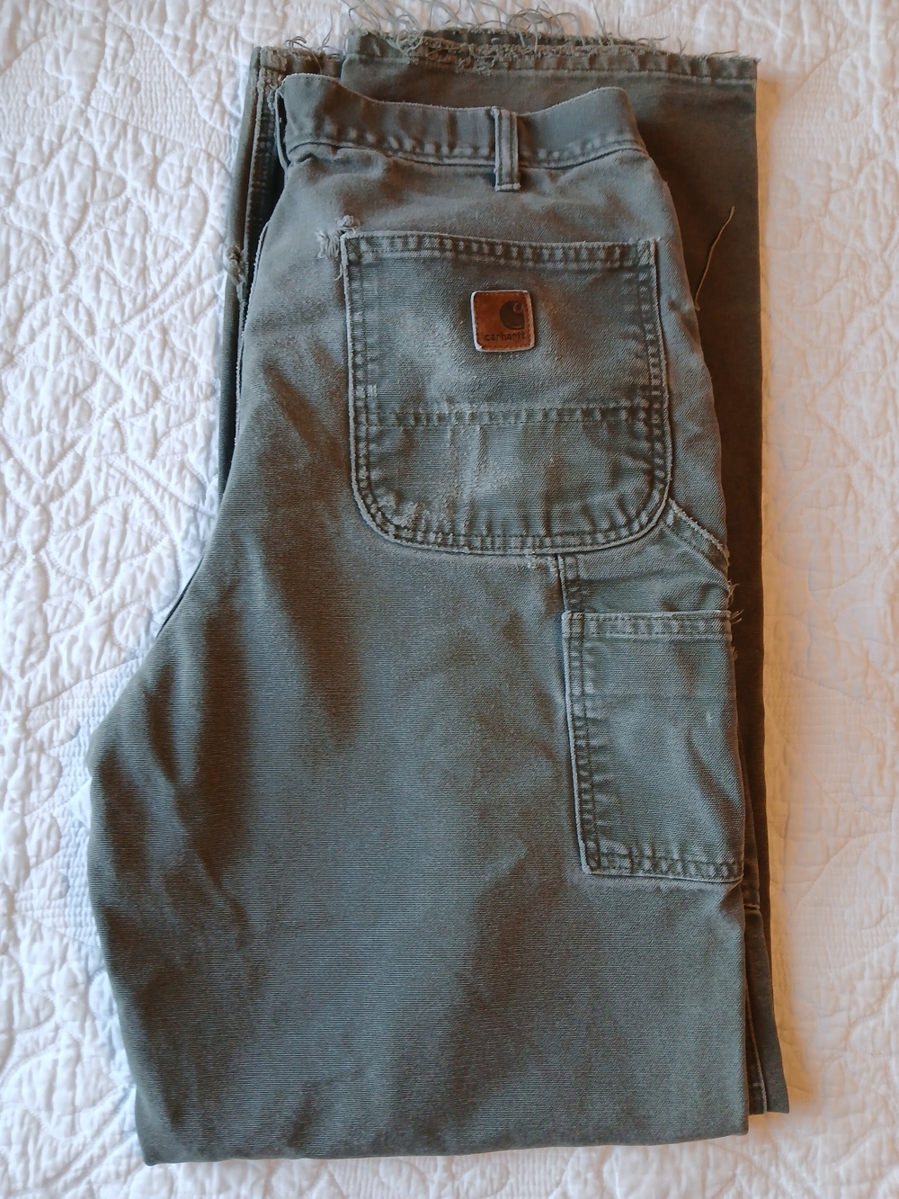 Distressed Carhartt Duck Work Dungaree In Moss